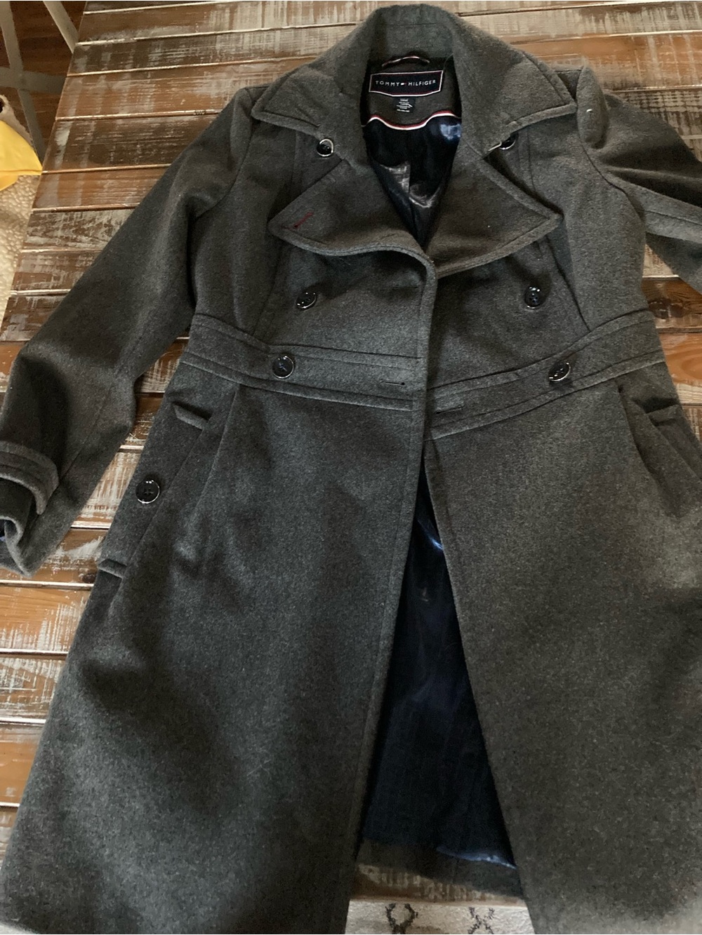 GOrgeous Tommy Hilfiger Women’s Charcoal Double-Breasted Wool Peacoat